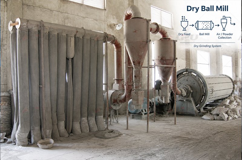 LIPU dry ball mill grinding system with cyclone and dust collection