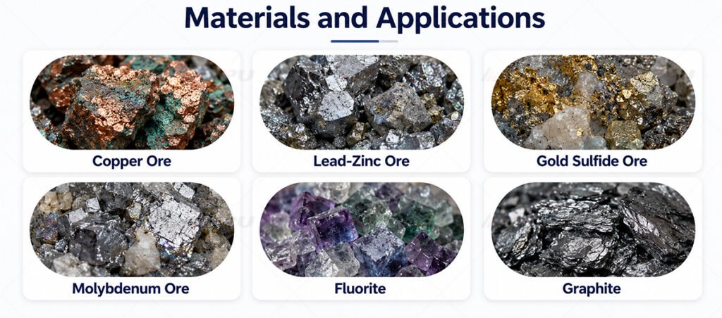 Flotation machine applications for copper lead zinc gold molybdenum fluorite and graphite