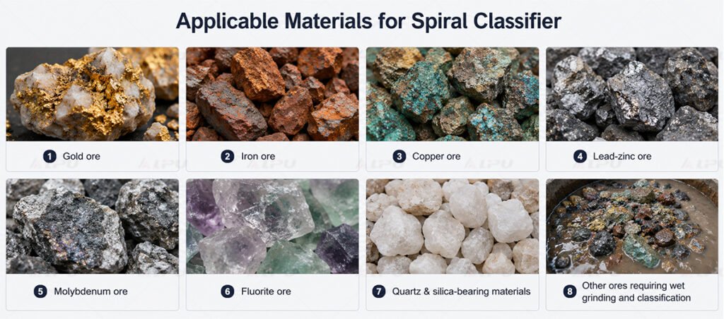 Suitable ores for spiral classifier