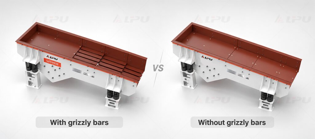 Comparison of vibrating feeder with grizzly bars and vibrating feeder without grizzly bars