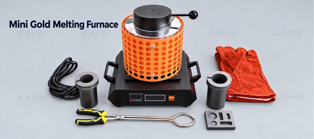 Mini gold melting furnace with crucible and melting accessories