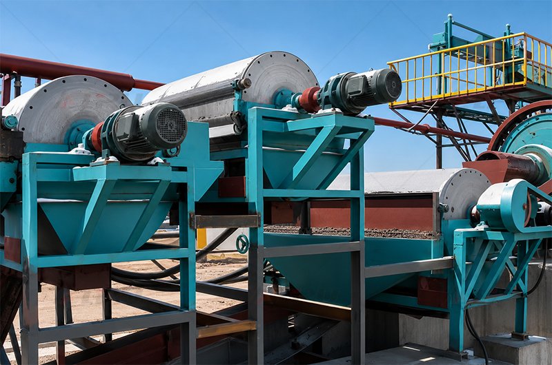 Iron ore magnetic separation customer site with multiple drum magnetic separators in operation