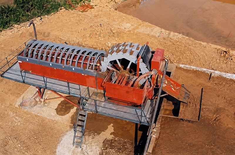 Wheel and spiral washing equipment used for quarry sand processing and construction sand production.
