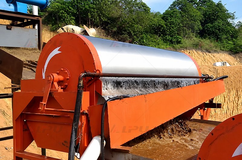 Wet drum magnetic separator operating at an iron ore beneficiation customer site