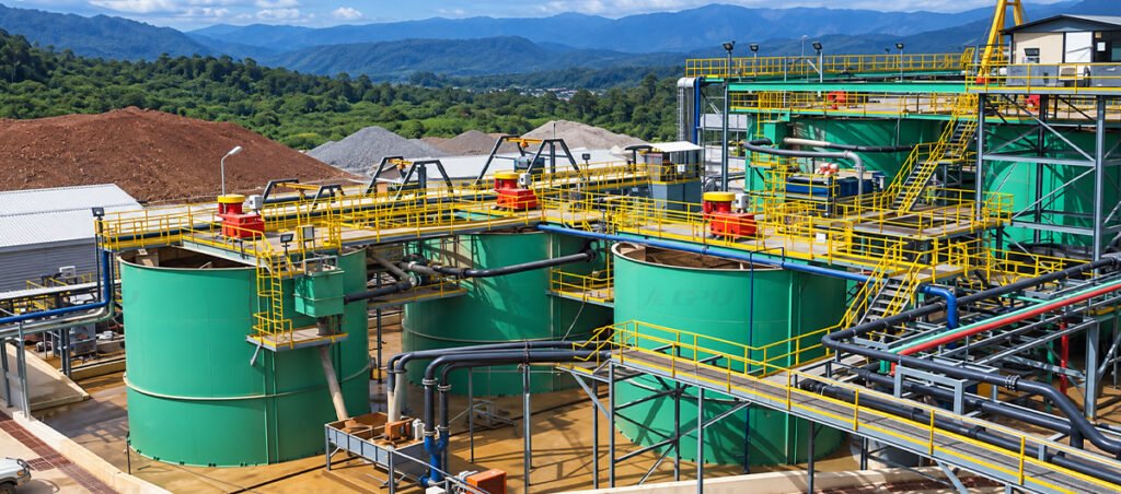Multiple agitated leaching and carbon adsorption tanks in a gold CIL or CIP processing circuit