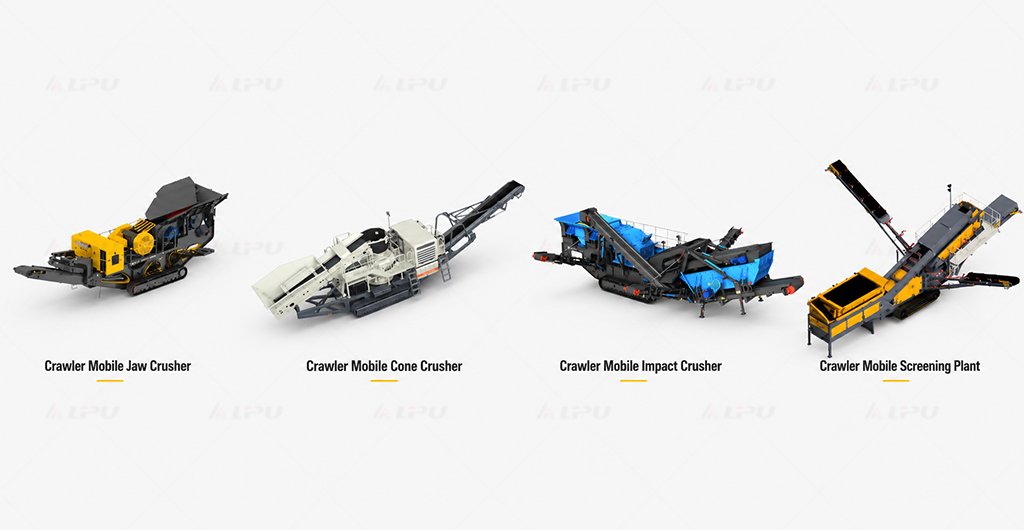 Crawler mobile crushing plant configurations including jaw crusher impact crusher cone crusher and screening plant