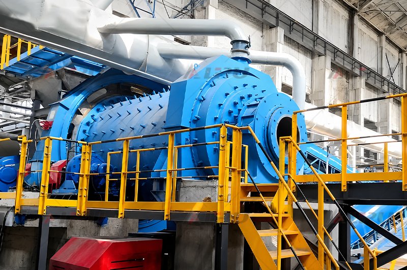 Rod mill operating in an industrial mineral processing plant