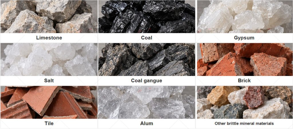Applicable materials for hammer crusher including limestone coal gypsum and gangue