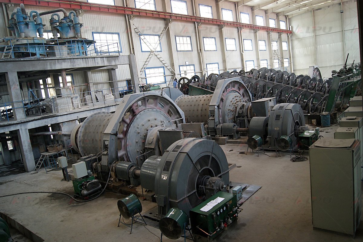 Complete mineral processing line with multiple processing stages and operating equipment