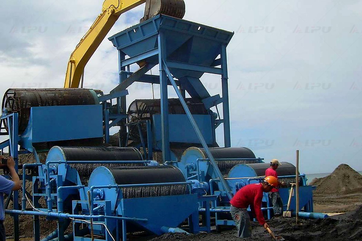 Mineral processing equipment in operation at an industrial processing site