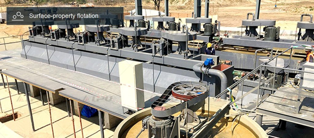 Real flotation process showing mineral separation based on differences in mineral surface properties.